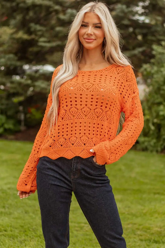 Carrot crochet scallop edge sweater | fashionfitz