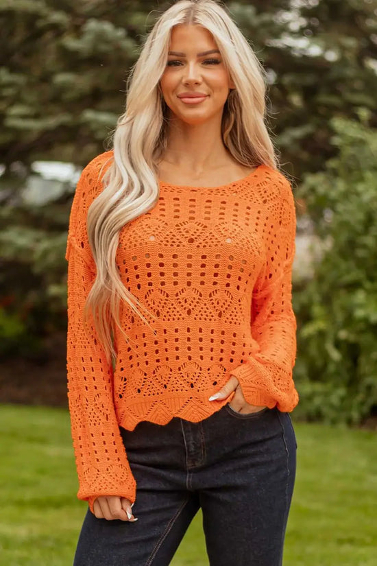 Carrot crochet scallop edge sweater | fashionfitz