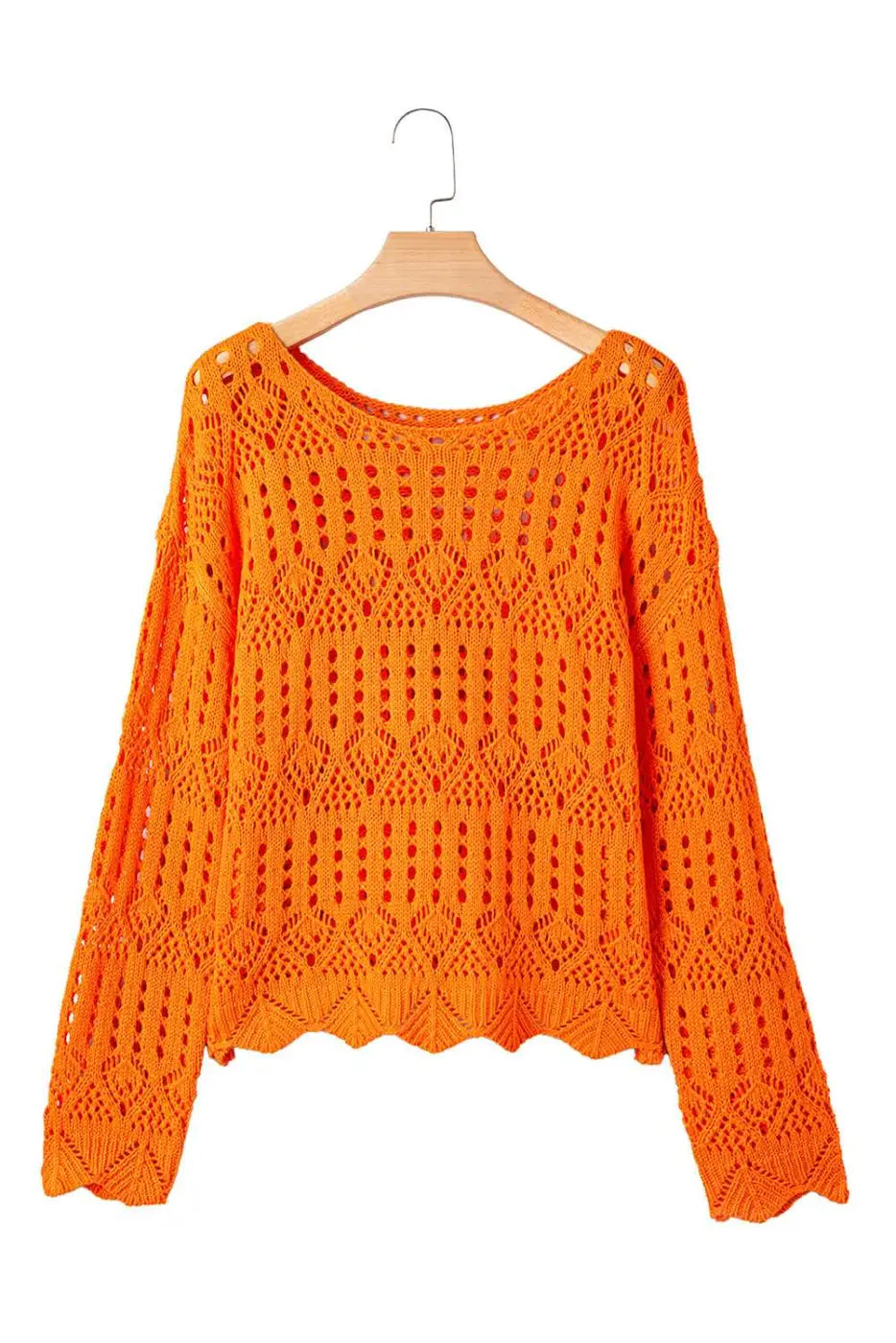 Carrot crochet scallop edge sweater | fashionfitz
