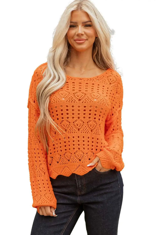 Carrot crochet scallop edge sweater | fashionfitz
