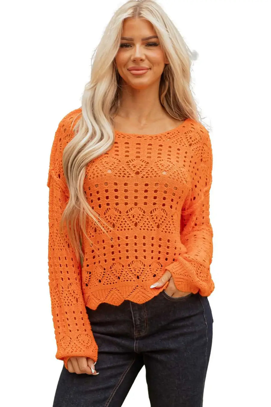 Carrot crochet scallop edge sweater | fashionfitz