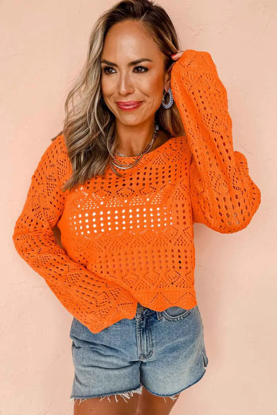 Carrot crochet scallop edge sweater | fashionfitz