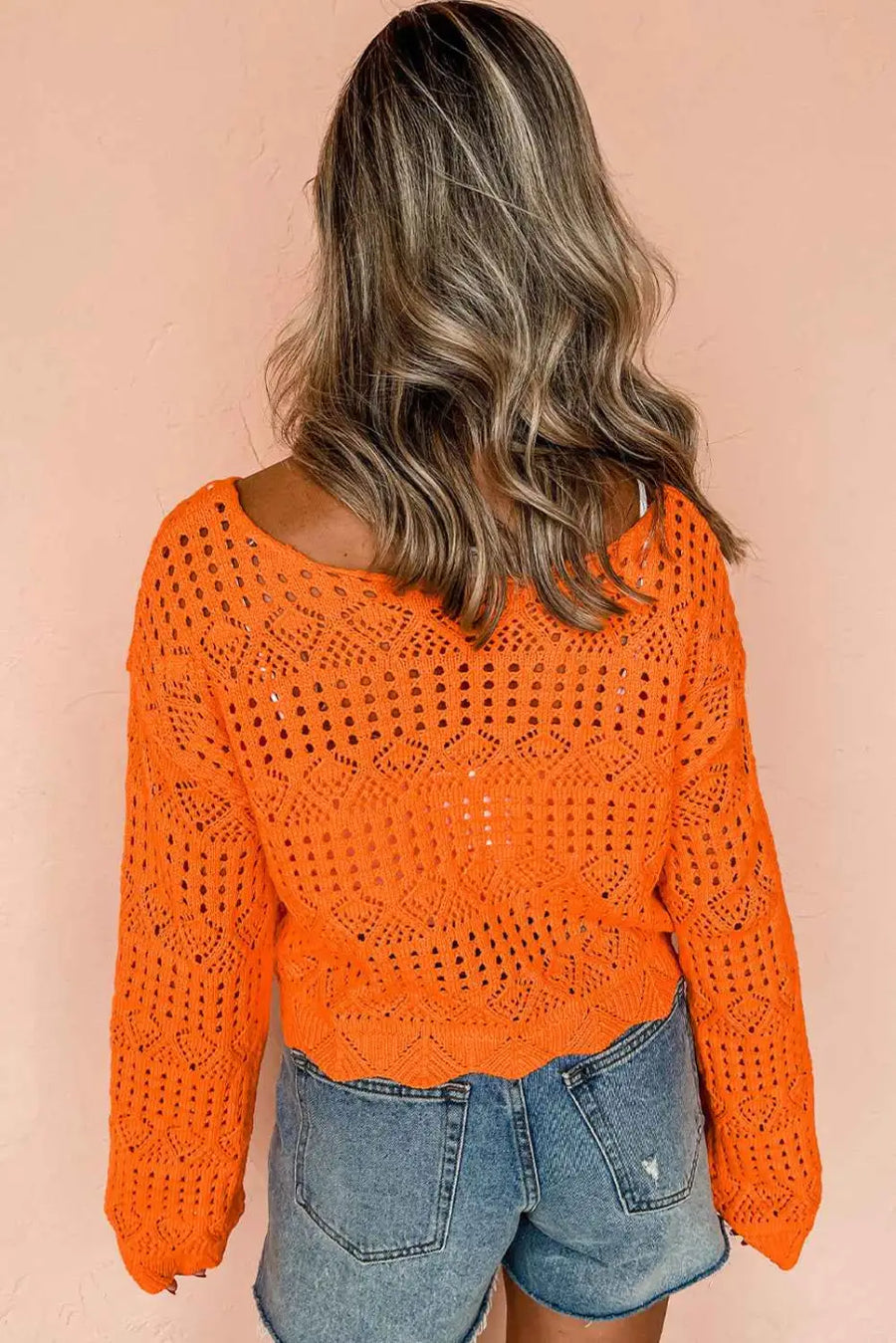 Scallop edge crochet knit sweater back view — Fashionfitz UK