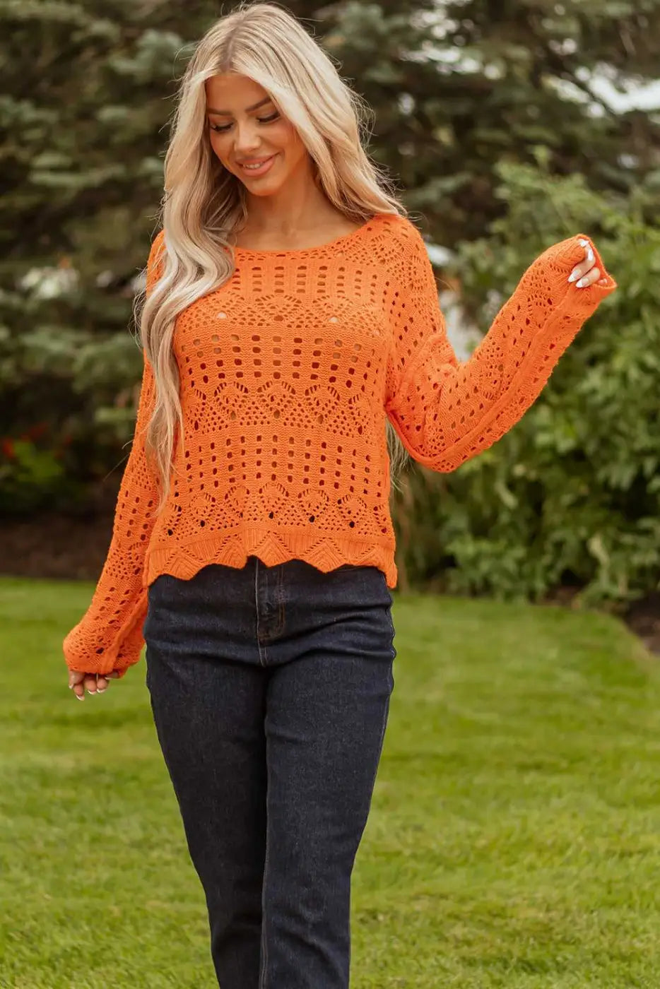 Carrot crochet scallop edge sweater | fashionfitz