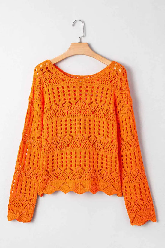 Carrot crochet scallop edge sweater | fashionfitz