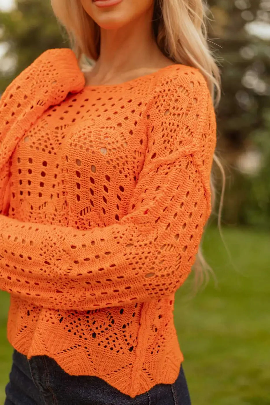 Carrot crochet scallop edge sweater | fashionfitz