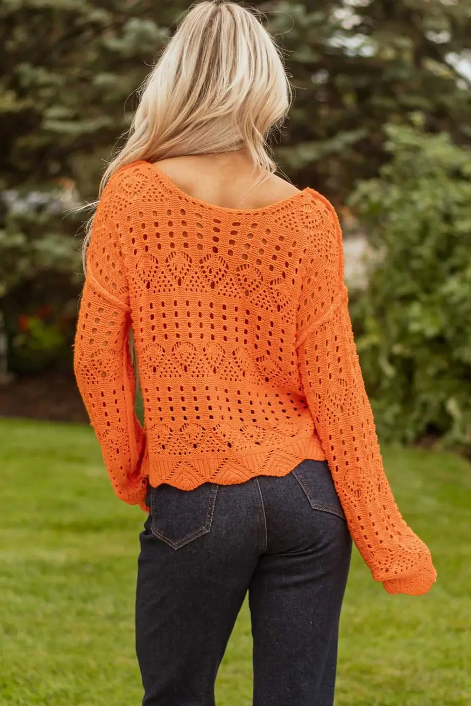 Carrot crochet scallop edge sweater | fashionfitz