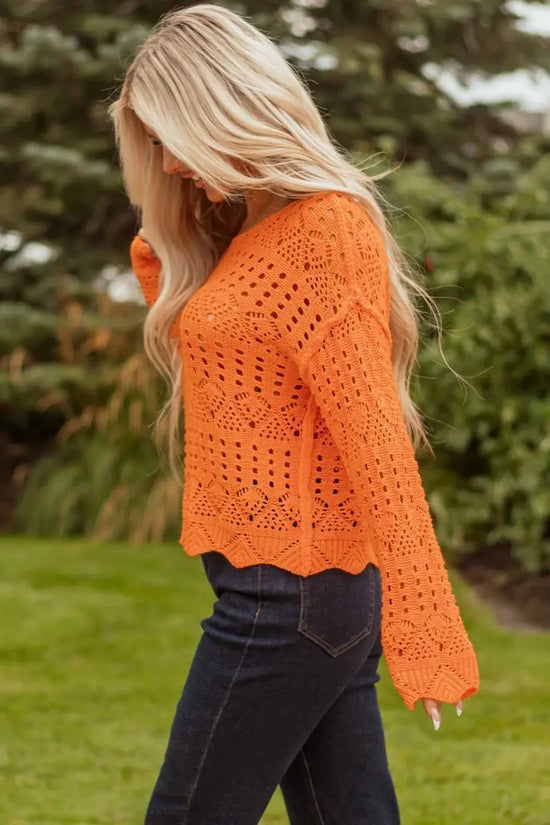 Carrot crochet scallop edge sweater | fashionfitz