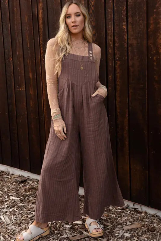 Black striped pleated wide leg pocketed jumpsuit - jumpsuits & rompers