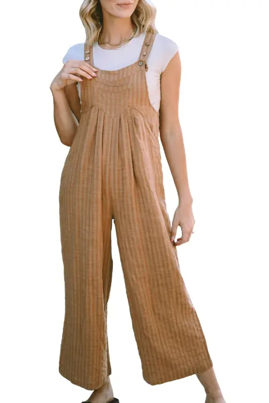 Black striped pleated wide leg pocketed jumpsuit - jumpsuits & rompers