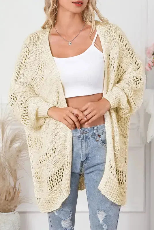 Casual Hollowed Knit Dolman Sleeve Cardigan - Fashionfitz