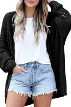 Casual Hollowed Knit Dolman Sleeve Cardigan - Fashionfitz