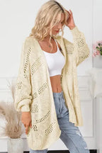 Casual Hollowed Knit Dolman Sleeve Cardigan - Fashionfitz