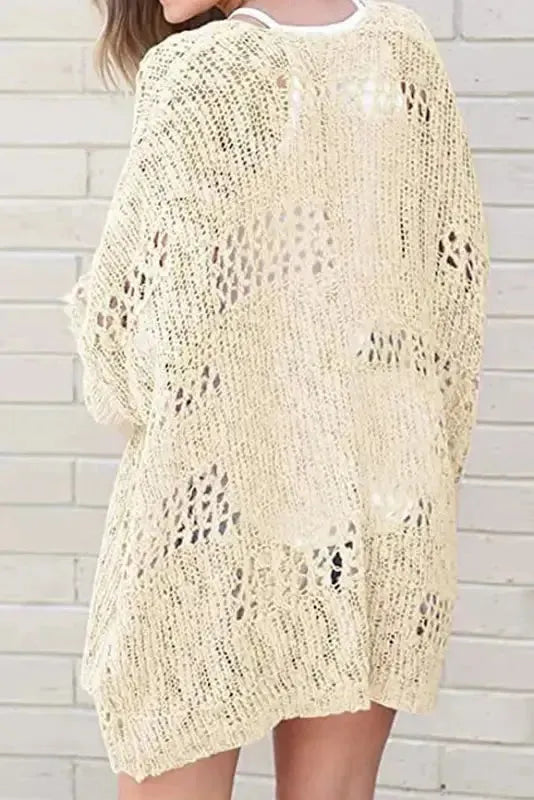 Casual Hollowed Knit Dolman Sleeve Cardigan - Fashionfitz