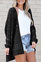 Casual Hollowed Knit Dolman Sleeve Cardigan - Fashionfitz