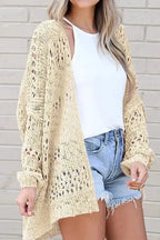 Casual Hollowed Knit Dolman Sleeve Cardigan - Fashionfitz