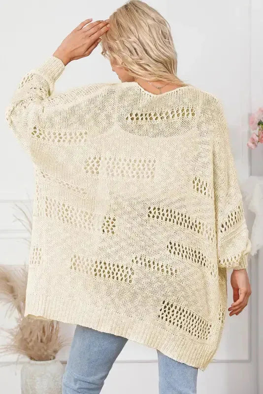 Casual Hollowed Knit Dolman Sleeve Cardigan - Fashionfitz