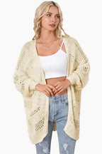 Casual Hollowed Knit Dolman Sleeve Cardigan - Fashionfitz