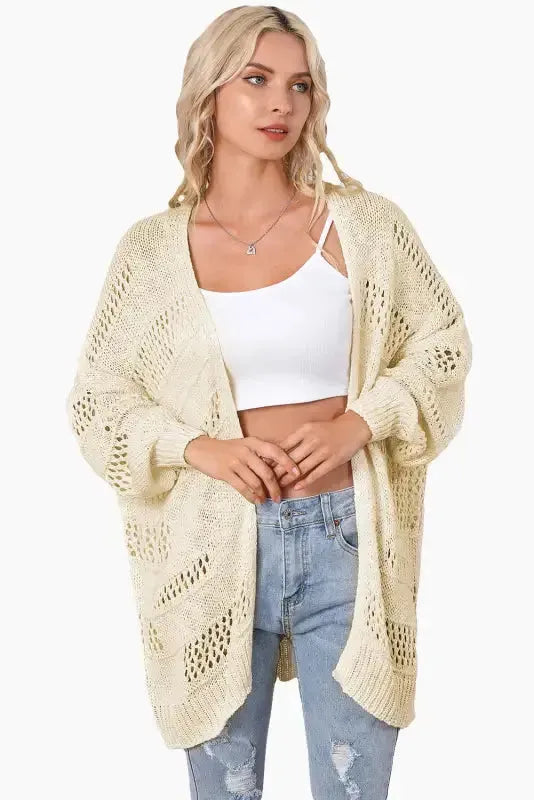 Casual Hollowed Knit Dolman Sleeve Cardigan - Fashionfitz