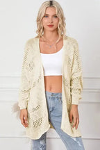 Casual Hollowed Knit Dolman Sleeve Cardigan - Fashionfitz