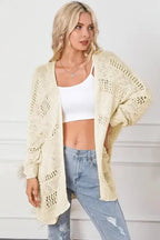 Casual Hollowed Knit Dolman Sleeve Cardigan - Fashionfitz