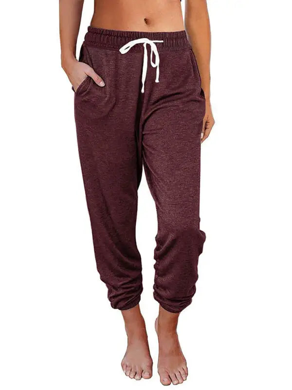 Casual loose sweatpants joggers - wine red / s