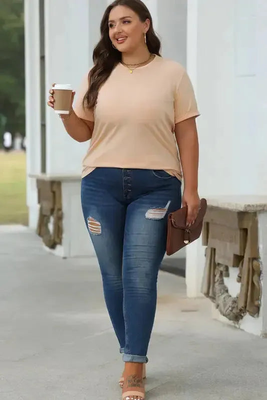 Casual Plain Crew Neck Tee - Fashionfitz
