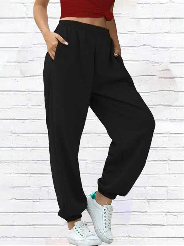 Casual sweatpants sports joggers - black / s