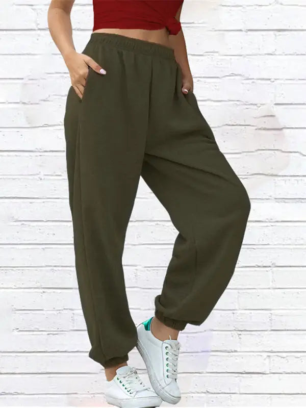 Casual sweatpants sports joggers - olive green / s