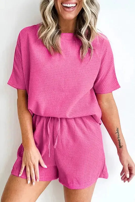 Casual Textured Tee and Shorts Set - Fashionfitz