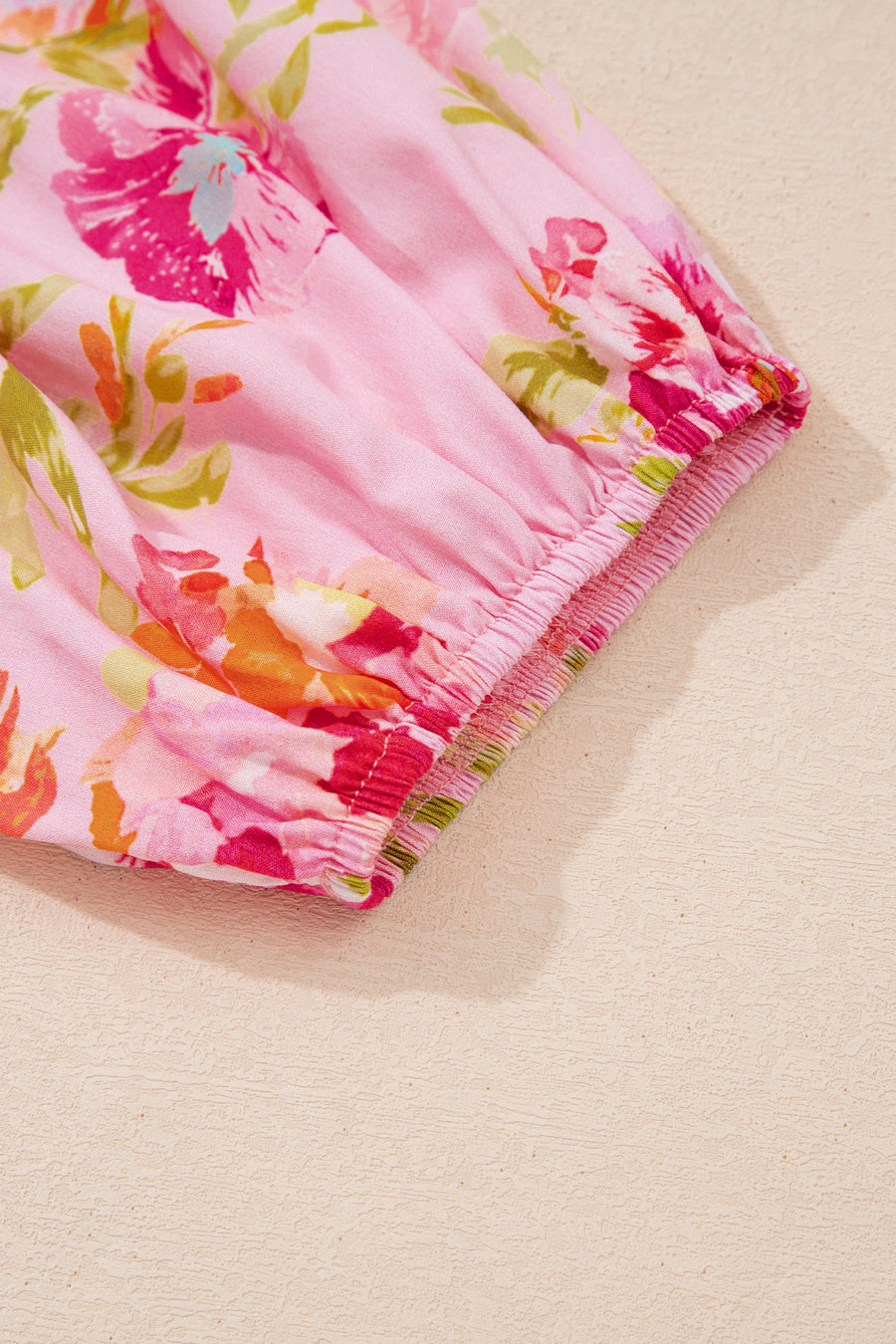Pink Floral Tie V-Neck Puff Sleeve Blouse Women UK — front detail | Fashionfitz UK