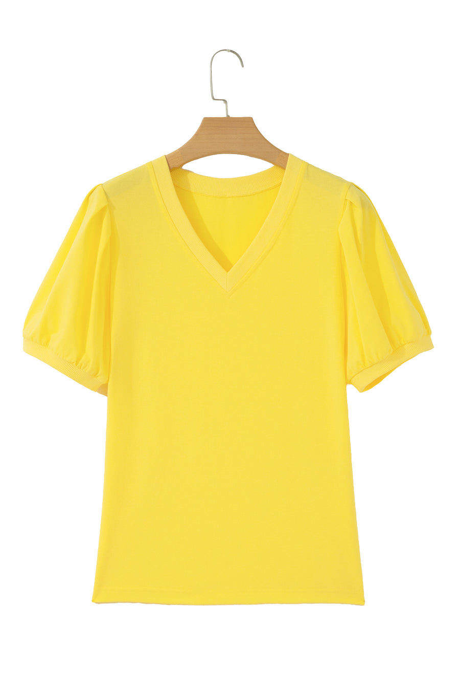 V Neck Puff Sleeve Blouse Top Mint Green Women UK