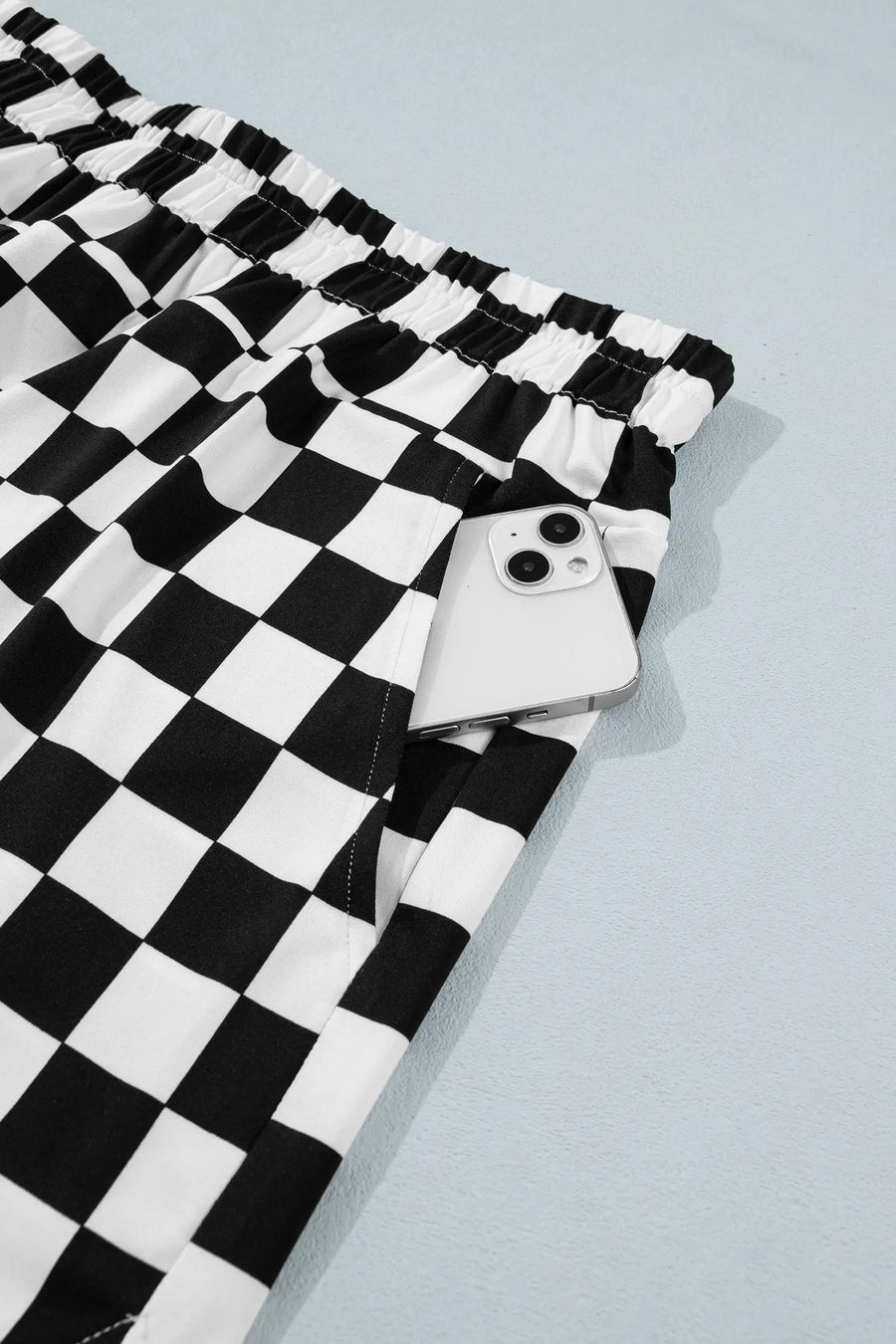 Checkered Athleisure Shorts Plus Size Women UK — full length view on model | Fashionfitz UK