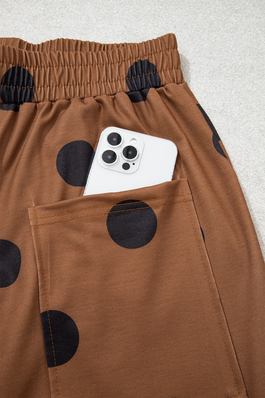 Brown Polka Dot Wide Leg Elastic Waist Casual Pants Women UK