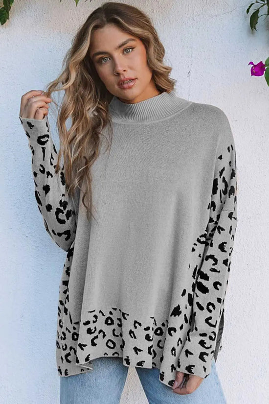 Leopard high neck oversized sweater sweaters