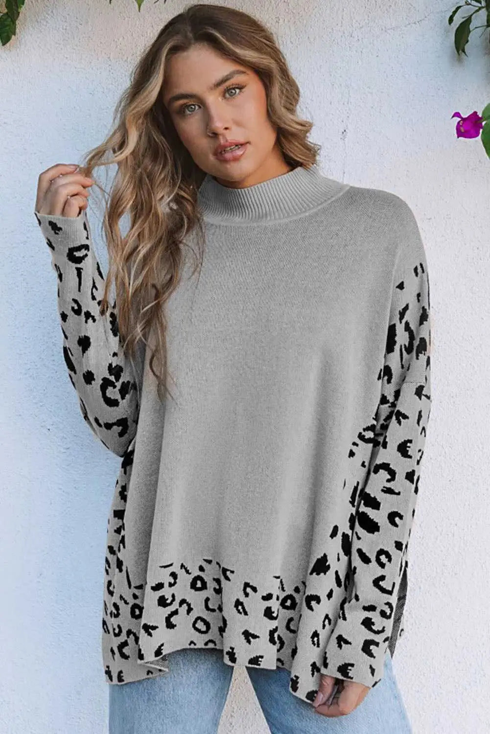 Leopard high neck oversized sweater sweaters