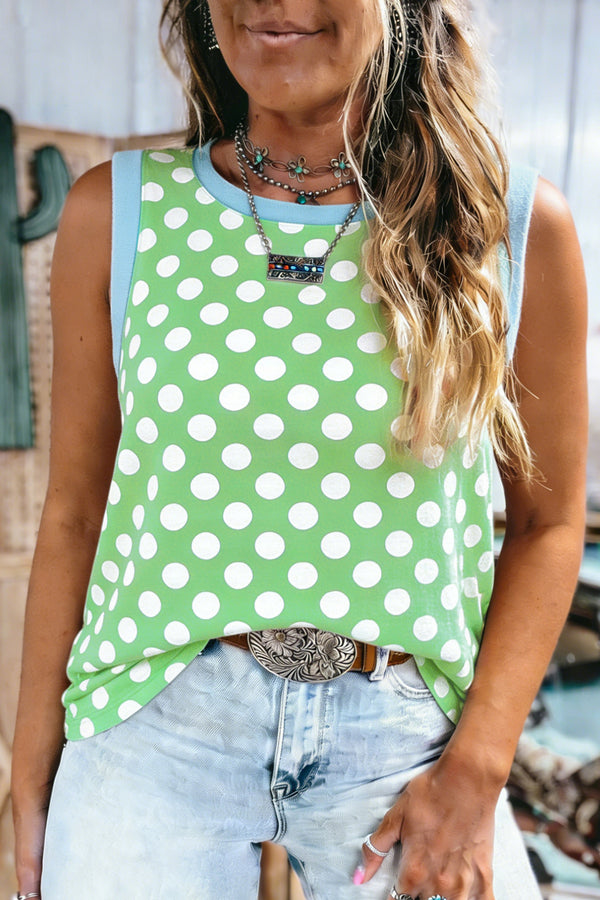 Polka Dot Contrast Trim Round Neck Loose Tank Top Women UK