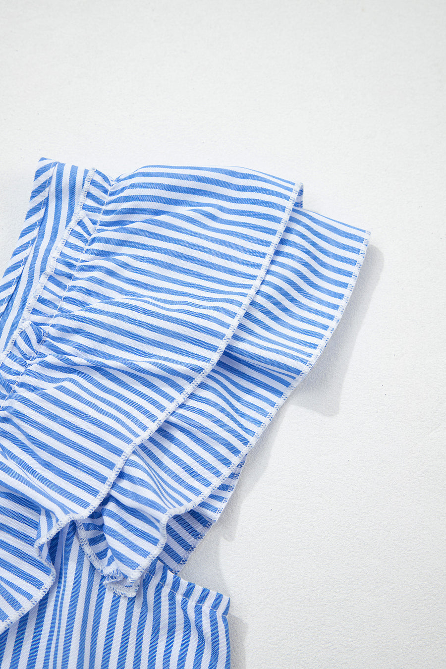 Sky Blue Striped Square Neck Ruffled Bow Blouse Women UK
