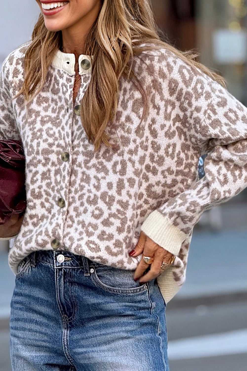 Khaki leopard print cardigan in oversized chunky knit