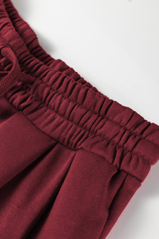 Co-Ord Knitted Wide Leg Jogger - Varsity Stripes Burgundy