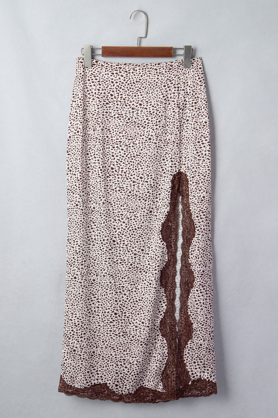 Cheetah Print Lace Trim Split Maxi Skirt Western Women UK