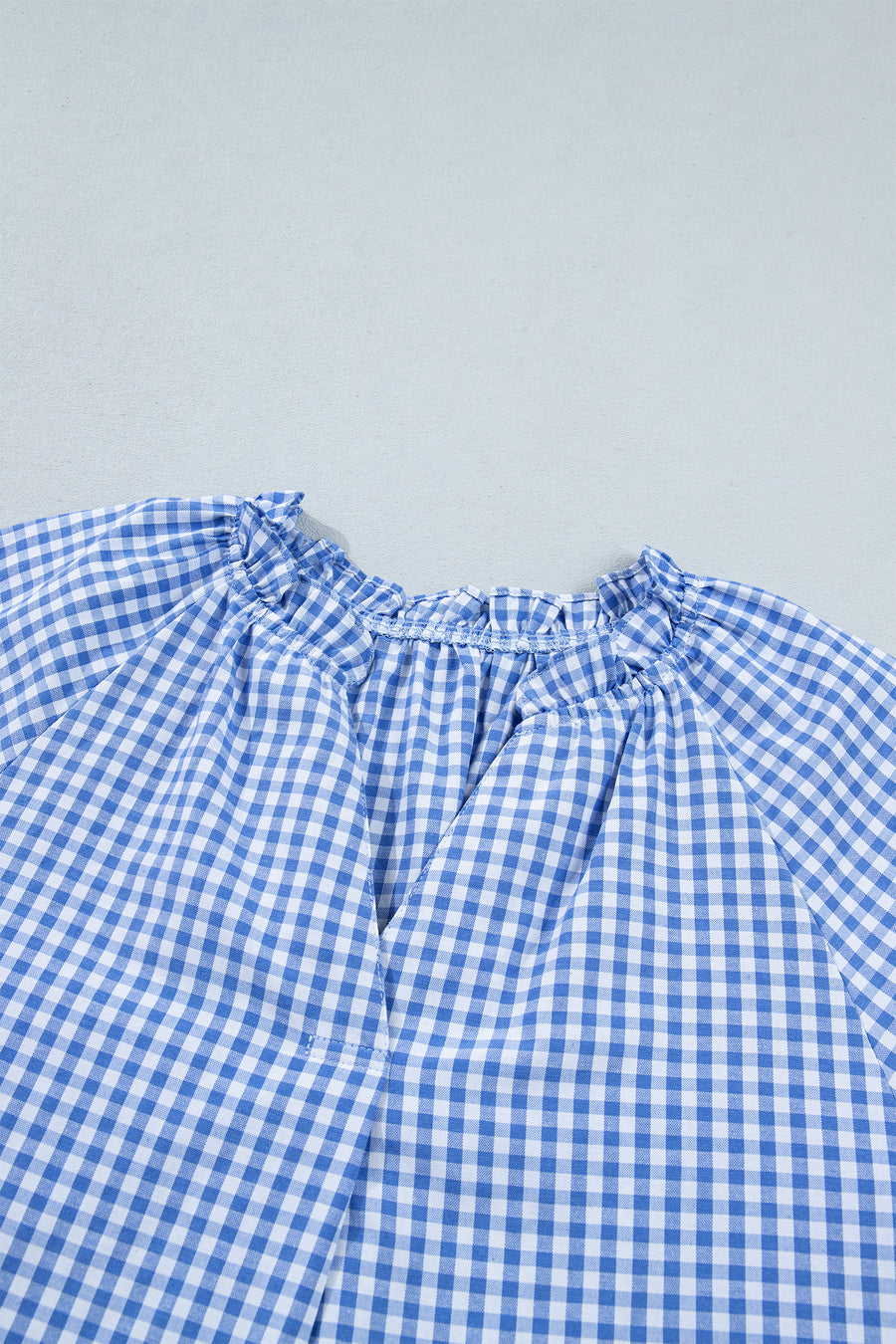 Summer Plaid V-Neck Puff Sleeve Blouse Women UK