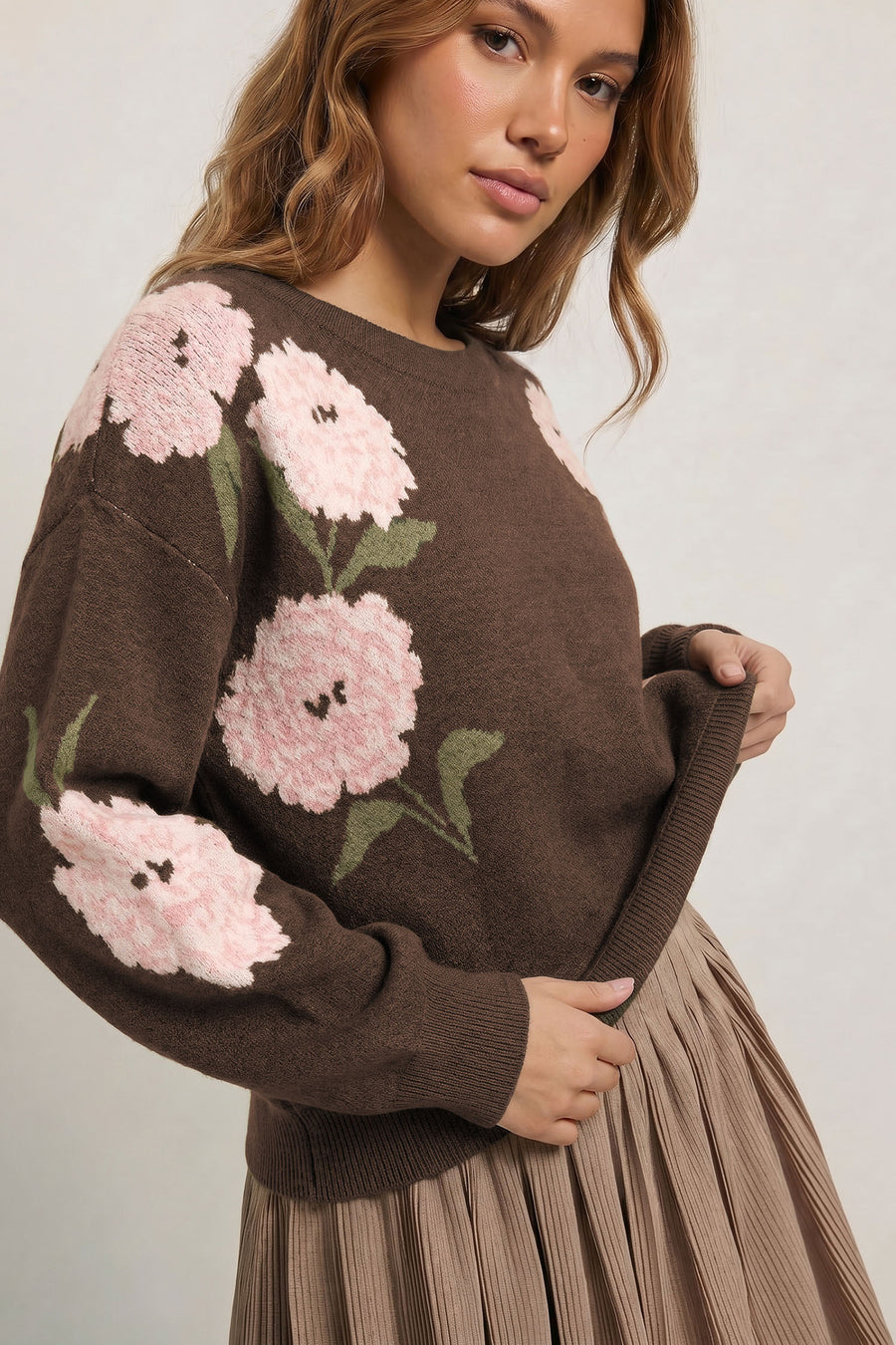 Floral Drop Shoulder Relaxed Pullover Sweater
