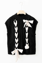 Satin Bowknot Short Sleeve Sweater