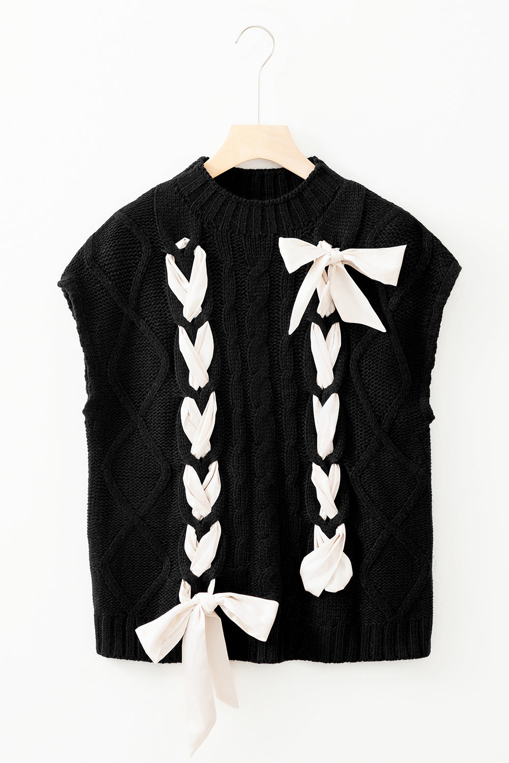 Satin Bowknot Short Sleeve Sweater