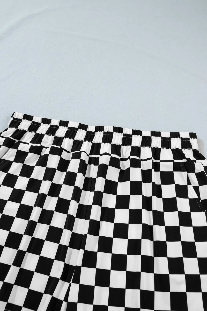Checkered athleisure plus size shorts back view — Fashionfitz UK