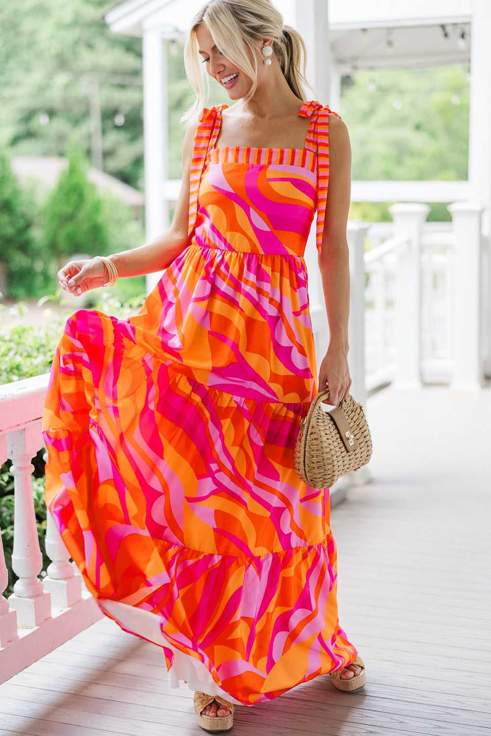 Red Abstract Vacation Maxi Dress