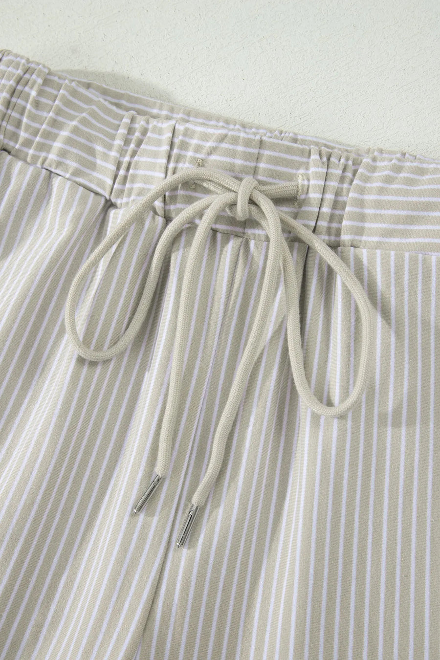 Striped Dolman Sleeve Polo Shirt and Drawstring Shorts Two Piece Set