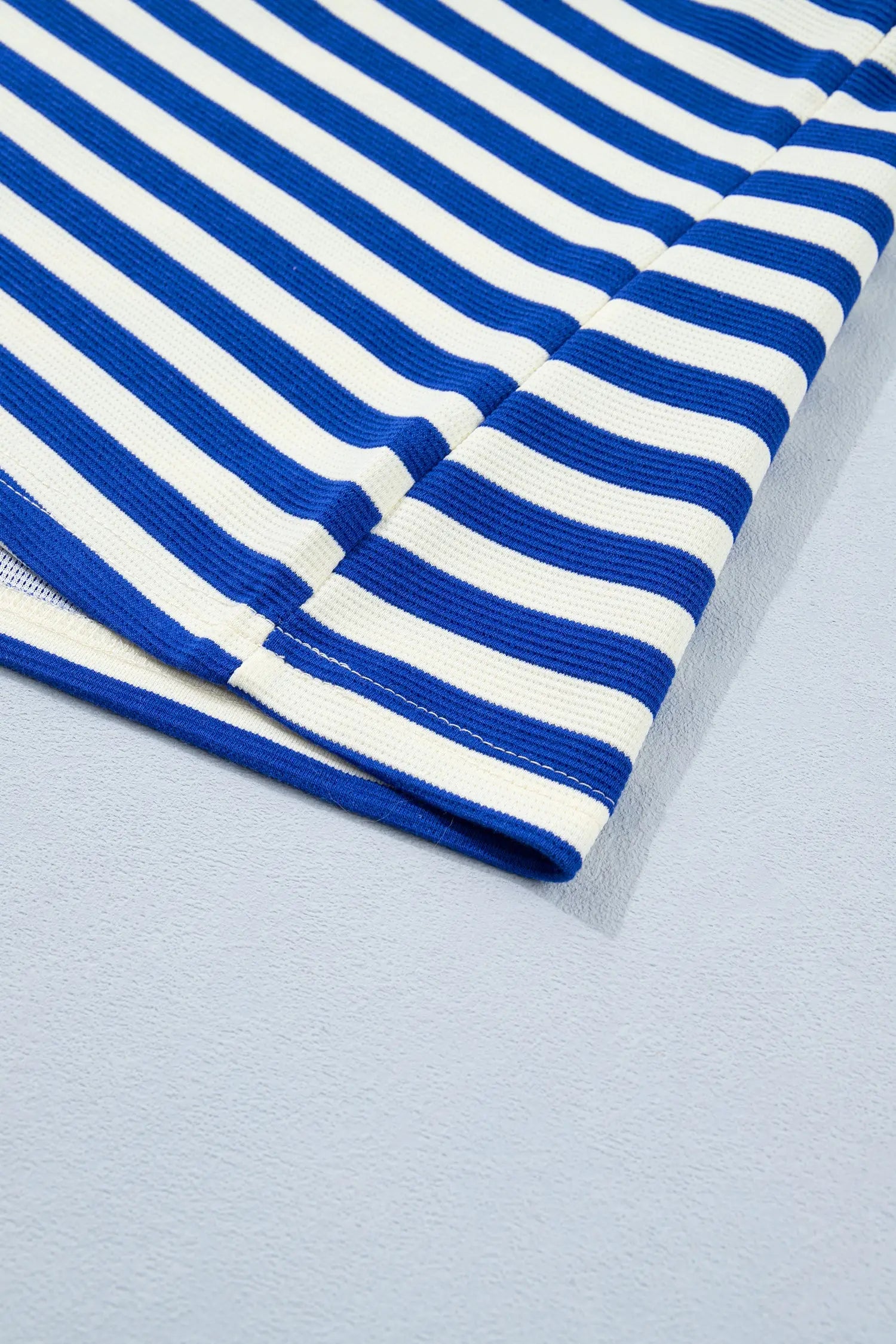 Stripe Contrast Trim Polo Collar Ruffled Short Sleeve Blouse