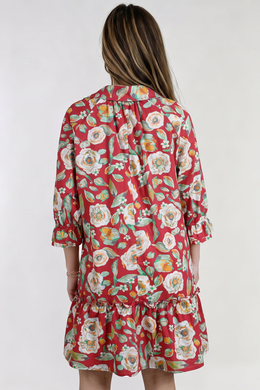Red Floral Half Sleeve Mini Shift Dress Women UK